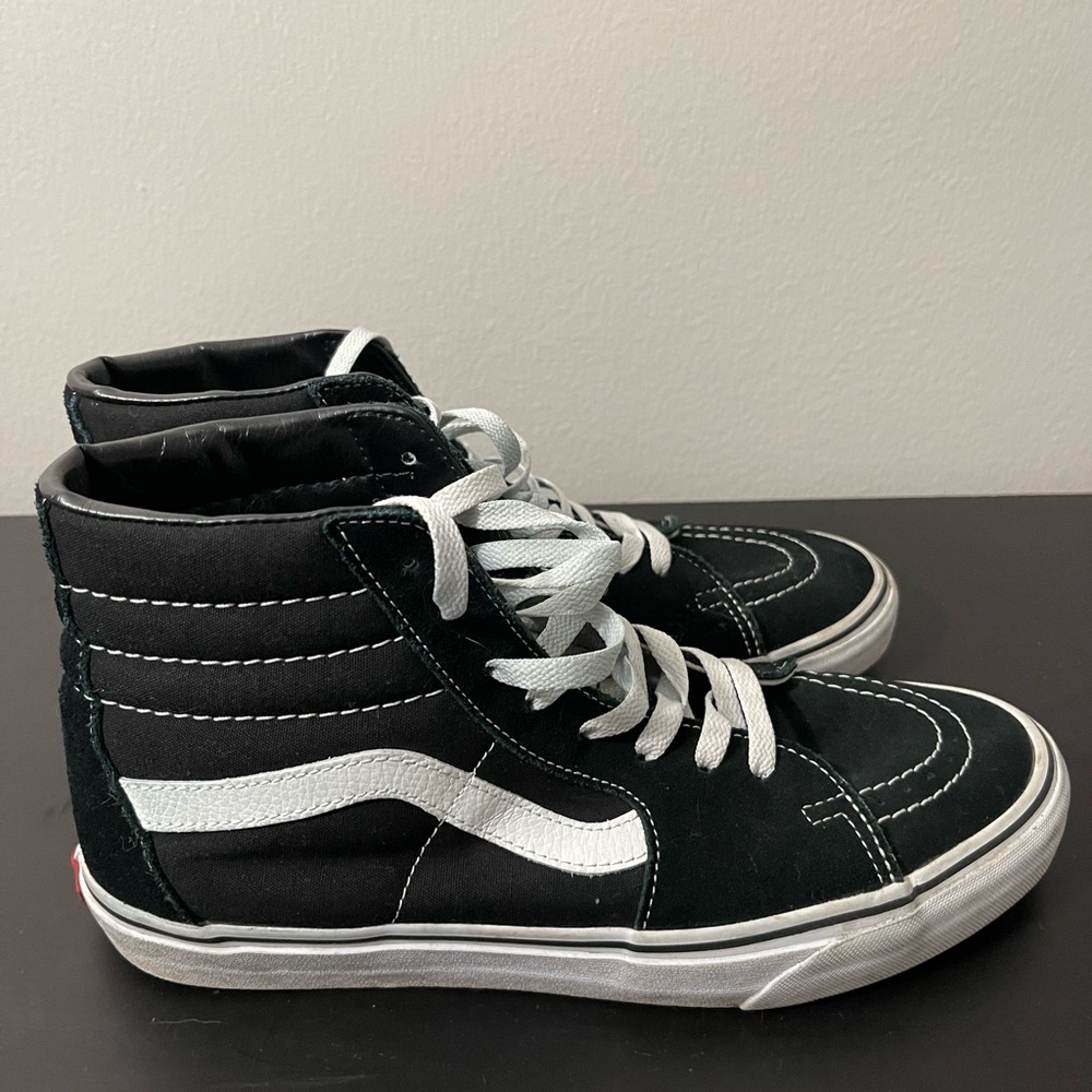 Black and white high top vans size 10